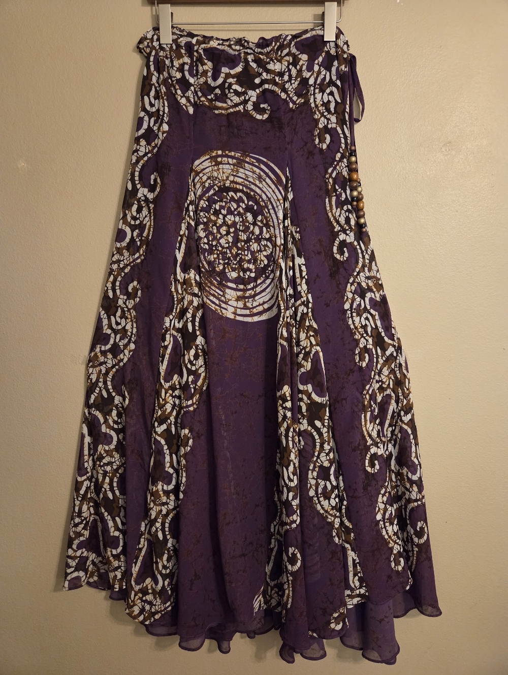 SOFT SURROUNDINGS Purple Batik Print Gypsy Hippie Full A-Line Maxi Skirt SZ T/M